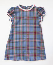Jones Dress in Navy Tartan (#22) with Red Lace (Trim G)