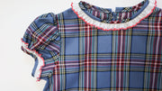 Jones Dress in Navy Tartan (#22) with Red Lace (Trim G)