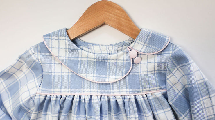 Lila Dress in Blue/White Plaid (#25) with Pink Pique (#35)