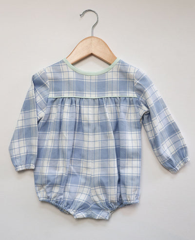 Hunter Bubble Short in Blue/White Plaid (#25) with Mint Pique (#28)