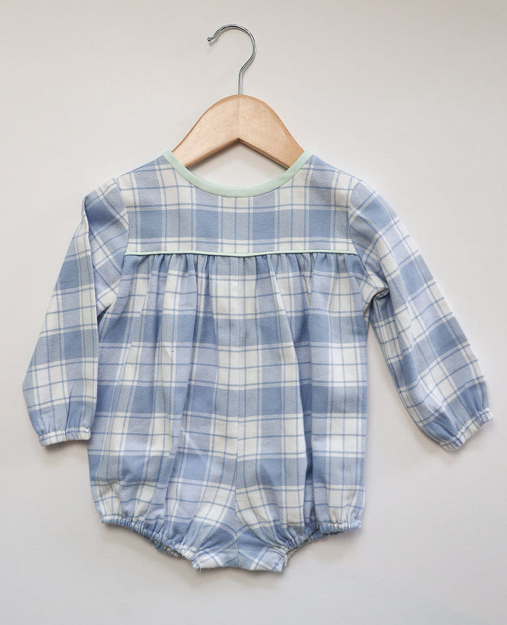 Hunter Bubble Short in Blue/White Plaid (#25) with Mint Pique (#28)
