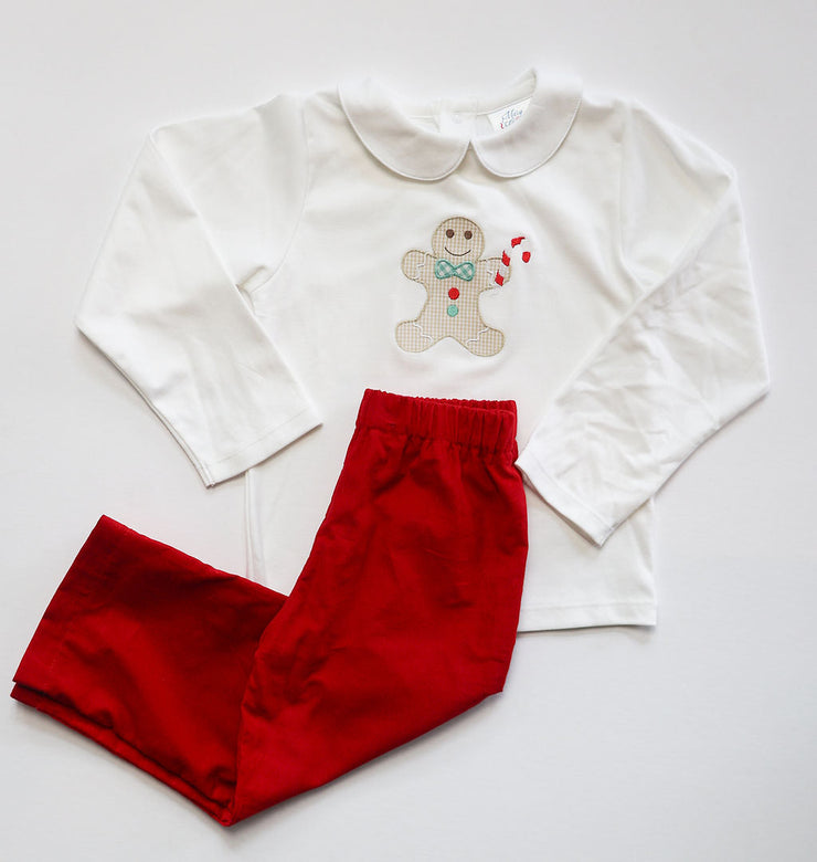 Boy Peter Pan Collar Pima Tee with Gingerbread Applique