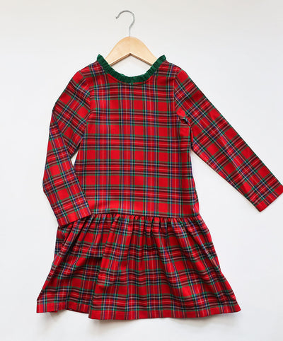 Drop Waist Dress in Red Tartan (#24) with Kelly Cord (#42)