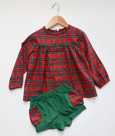 Banded Pocket Short in Kelly Cord (#42) with Red Tartan (#24)