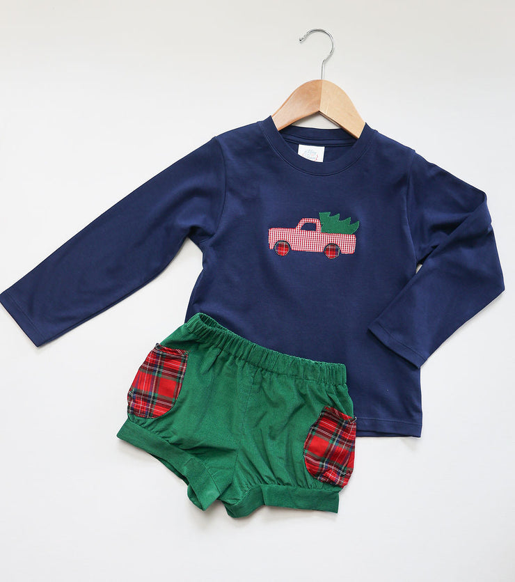 Boy Pima Tee in Navy with Christmas Truck Applique