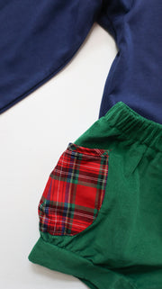 Banded Pocket Short in Kelly Cord (#42) with Red Tartan (#24)