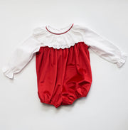 Charlotte Bubble in Red Velvet (#47) with White Pique (#33) and Bow Lace (Trim C)