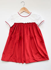 Charlotte Dress in Red Velvet (#47) with White Pique (#33) and Bow Lace (Trim C)