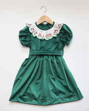 Mary Dress in Green Velvet (#56) withi Wreath Lace (Trim K)