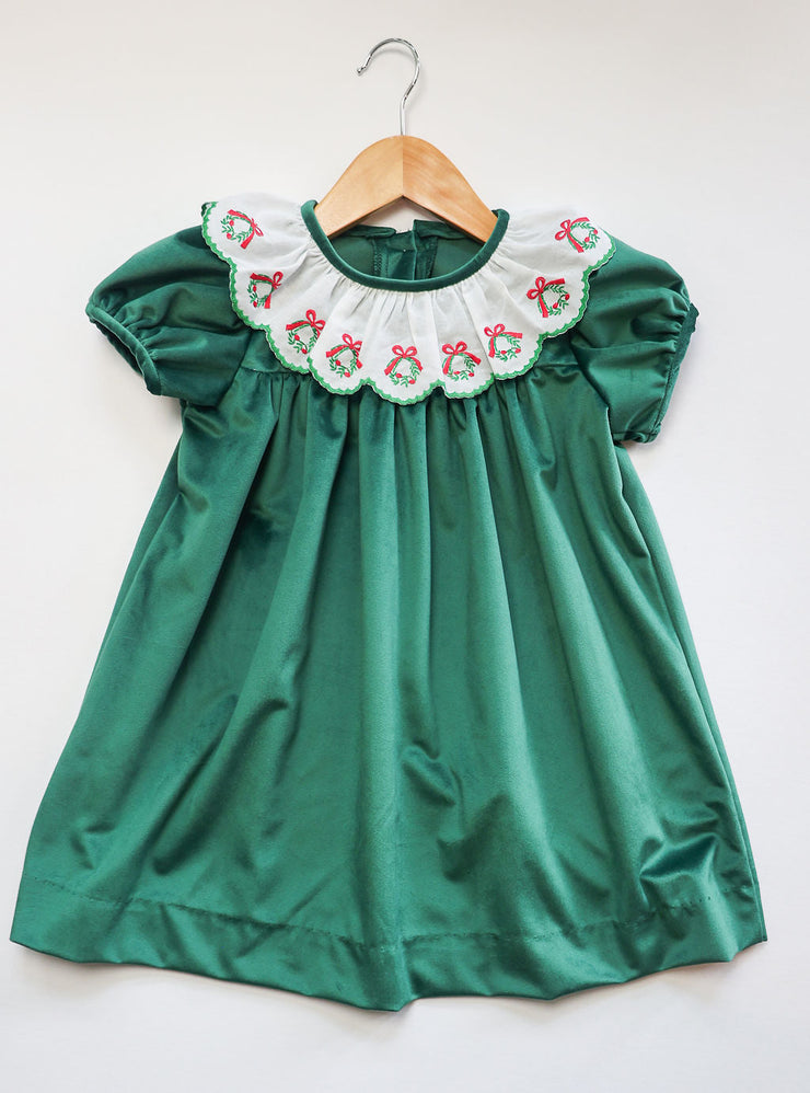 Marie Dress in Green Velvet (#56) with Wreath Lace (Trim K)