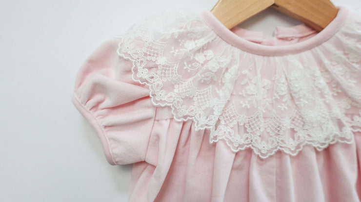 Marie Bubble in Pink Velveteen (#58) with Spanish Netting (Trim I)