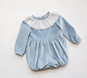 Miles Bubble in Blue Velveteen (#59) with Train Lace (Trim L)