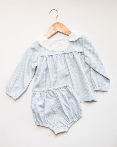 Christopher Top in Blue Check Oxford (#5) with White Edging (Trim E)