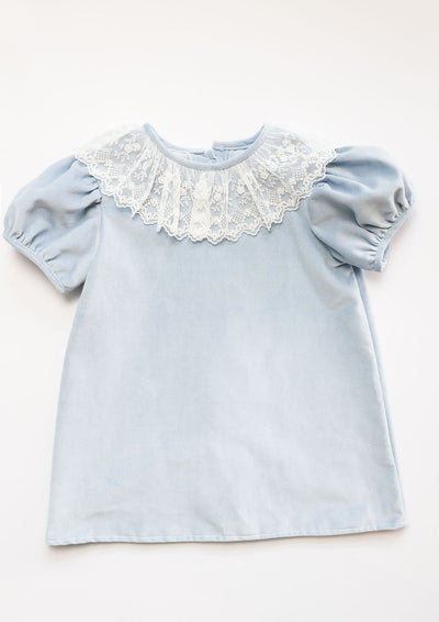 Janis Top in Blue Velveteen (#59) with Spanish Netting (Trim I)