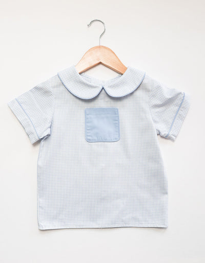 Tyler Pocket Top in Blue Check Oxford (#5) with Medium Blue Twill (#34)