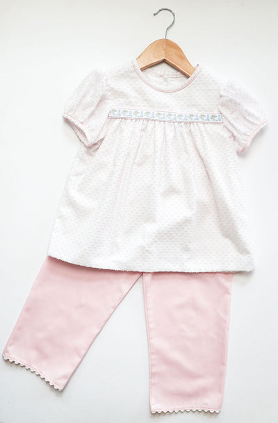 Chloe Pant in Pink Pique (#35) with White Ric Rac (Trim O)