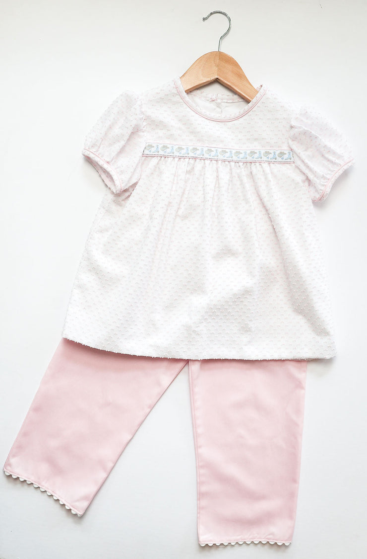 Chloe Pant in Pink Pique (#35) with White Ric Rac (Trim O)