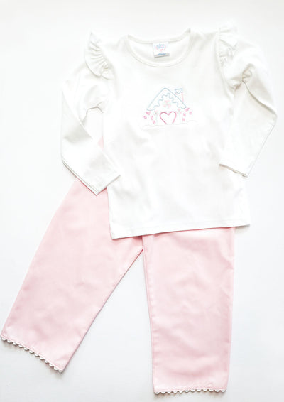 Pima Flutter Tee in White with Gingerbread House Applique