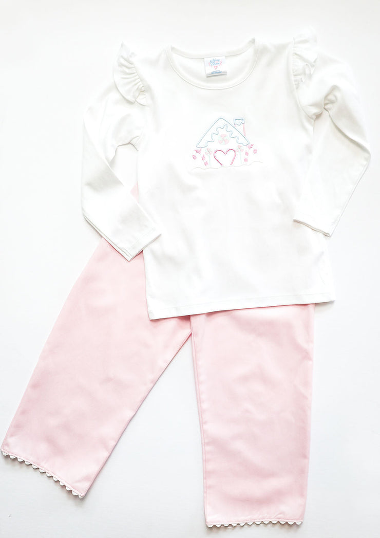 Pima Flutter Tee in White with Gingerbread House Applique