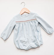 Hunter Ribbon Bubble Short in Blue Poly Cord (#61) with Blue Check Oxford (#5) and Santa Ribbon (Trim R45)
