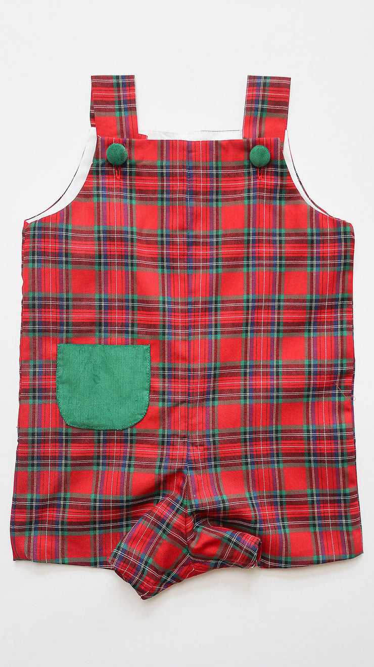 Max Overall Short in Red Tartan (#24) with Kelly Cord (#42), Lined