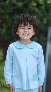 Jacob Top in Blue Pique (#31) with Apple Check (#4)