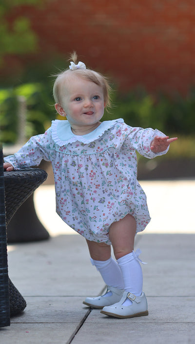 Hattie Bubble in Aqua Floral (#51) with Aqua Chambray (#32) and Aqua Lace (Trim F)