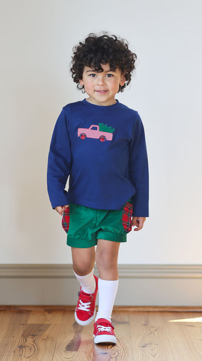 Boy Pima Tee in Navy with Christmas Truck Applique