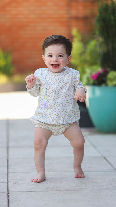 Boy Diaper Top in Ducklings (#75) with Blue Superfine Twill (#38), Lined