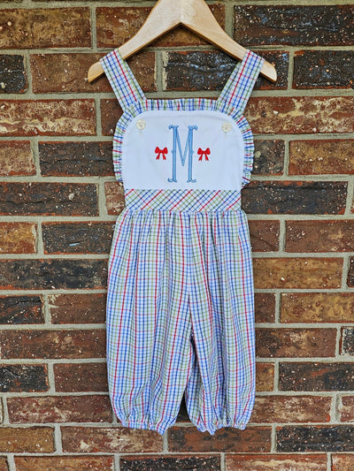 Maisie Bubble Long in Primary Plaid, SIZE 18M ***NO EMBROIDERY***