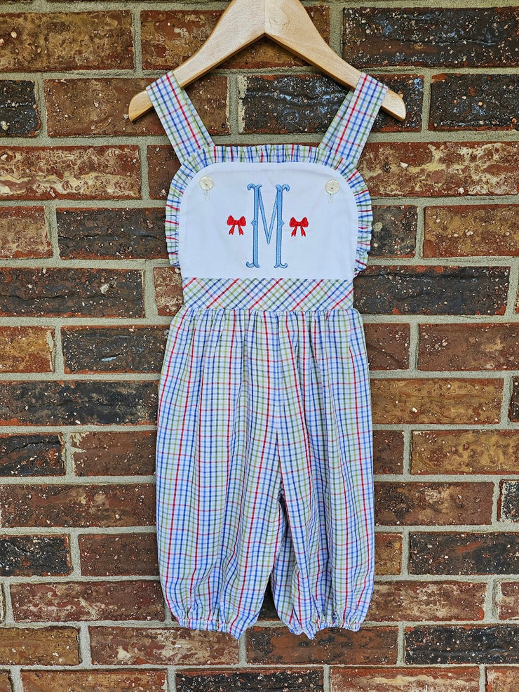 Maisie Bubble Long in Primary Plaid, SIZE 18M ***NO EMBROIDERY***