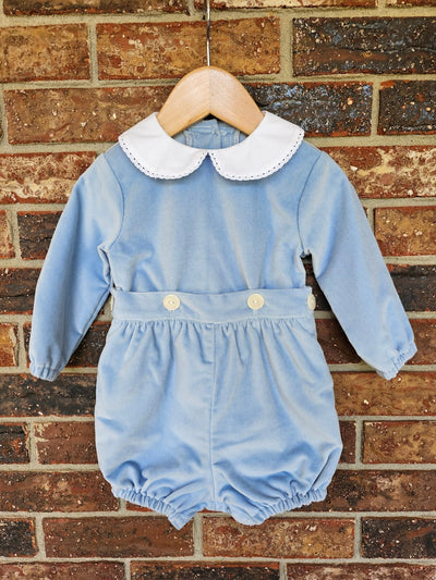 Luke Button On Bubble in Blue Velveteen, SIZE 6M