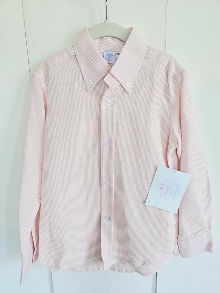 Boy Button Down in Pink Stripe Linen, SIZE 7