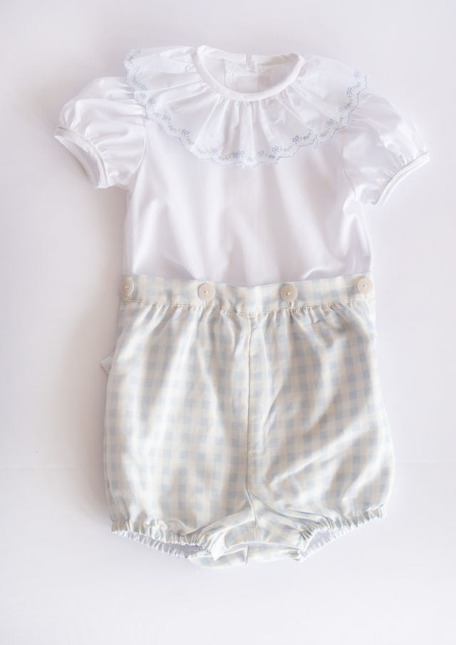 Lydia Button On in Blue Check Linen, SIZE 2T