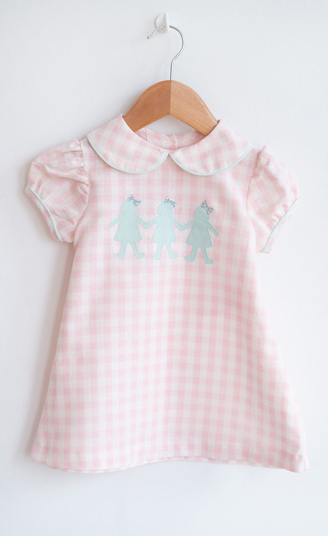 Bobby Apron Dress in Pink Check Linen, SIZE 18M **NO APPLIQUE**