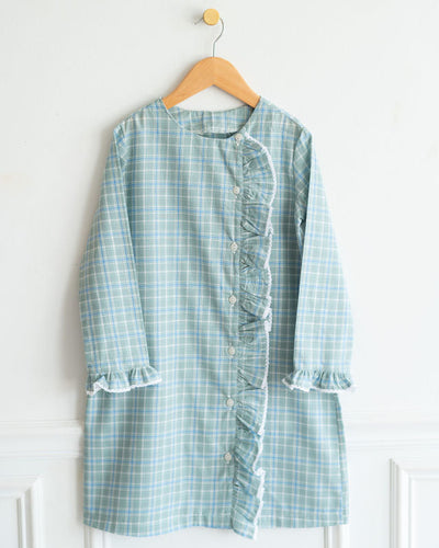 Eva Dress in Blue/Green Plaid, SIZE 8