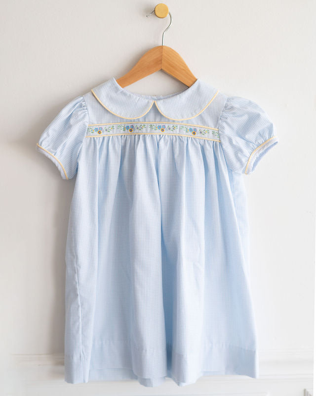 Sally Ribbon Dress in Blue Windowpane, SIZE 4T