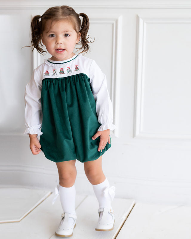 Charlotte Bubble in Green Velvet, SIZE 2T **NO EMBROIDERY**