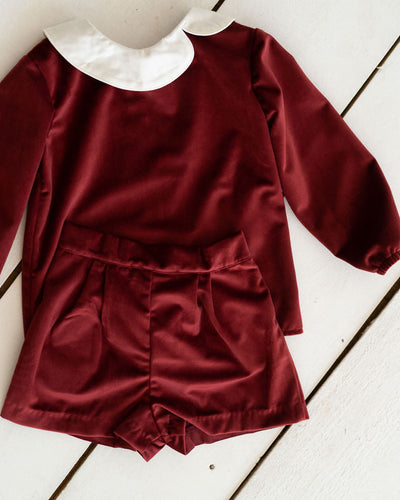 Pleated Short in Red Velvet, SIZE 3T