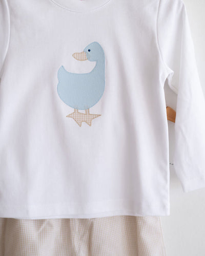 Boy Pima Tee in White with Goose Applique, SIZE 2T