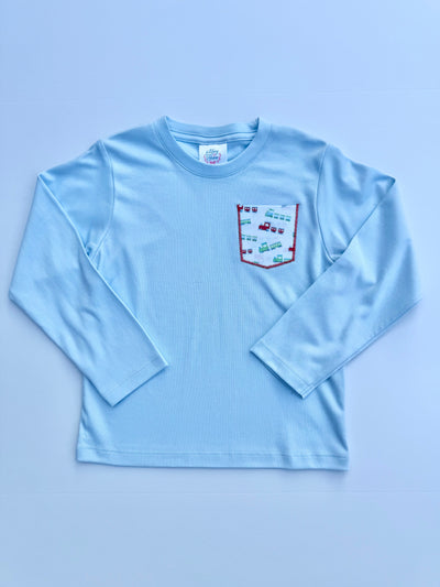 Boy Pima Tee in Blue with Pocket Applique