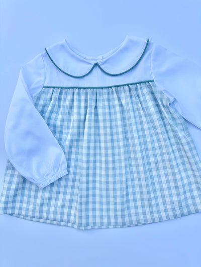 Lucas Top in Blue/White Check (#26) with White Pique (#33) and Green Poly Cord (#62)