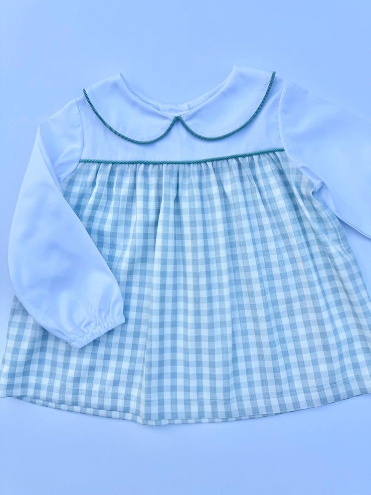 Lucas Top in Blue/White Check (#26) with White Pique (#33) and Green Poly Cord (#62)