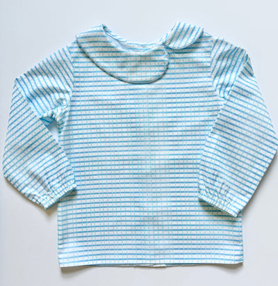 Ryan Top in Blue/Green Watercolor Plaid (#20) with Medium Blue Twill (#34)