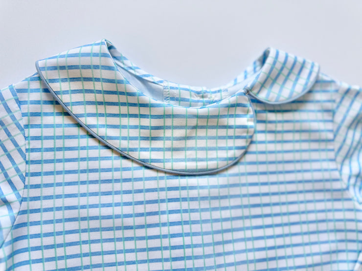 Ryan Top in Blue/Green Watercolor Plaid (#20) with Medium Blue Twill (#34)