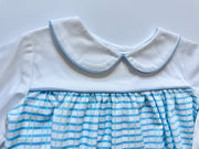 Harrison Bubble in Blue/Green Watercolor Plaid (#20) with White Pique (#33) and Medium Blue Twill (#34)