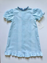 Caroline Dress in Blue/Green Watercolor Plaid (#20) with Medium Blue Twill (#34)