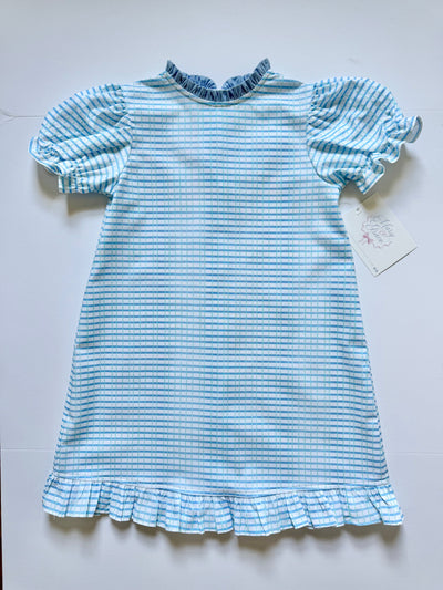 Caroline Dress in Blue/Green Watercolor Plaid (#20) with Medium Blue Twill (#34)