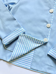 Boy Steedly Jacket in Medium Blue Twill (#34) with Blue/Green Watercolor Plaid (#20)