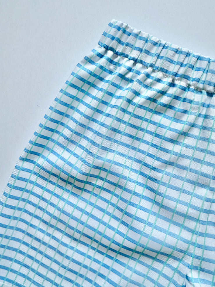 Boy Plain Short in Blue/Green Watercolor Plaid (#20)